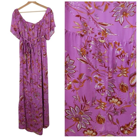 Isabel Maternity by Ingrid & Isabel Dresses & Skirts - ISABEL MATERNITY Women's NWOT Purple Floral Off-Shoulder Ruffle Midi Dress XL